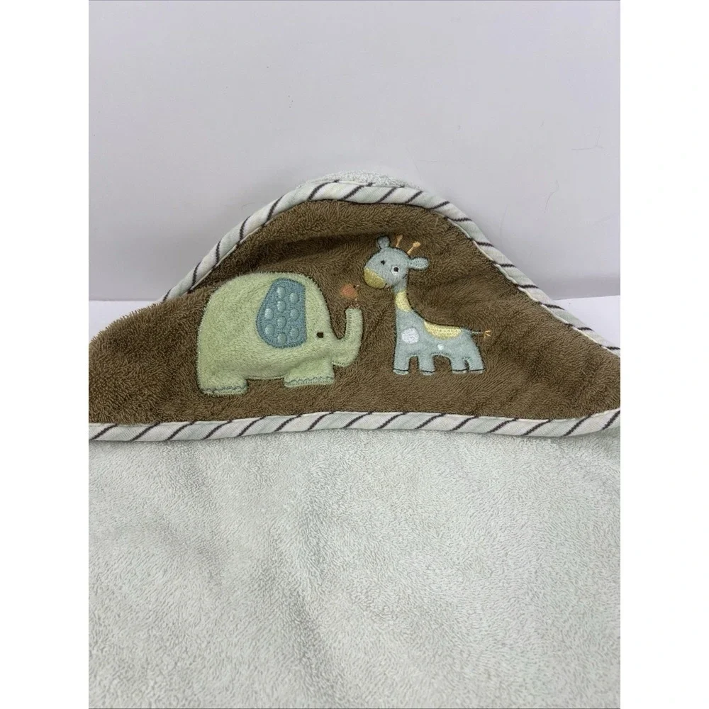 First Moments Hooded Terry Cloth Baby Bath Towel Cotton Green Safari Animal